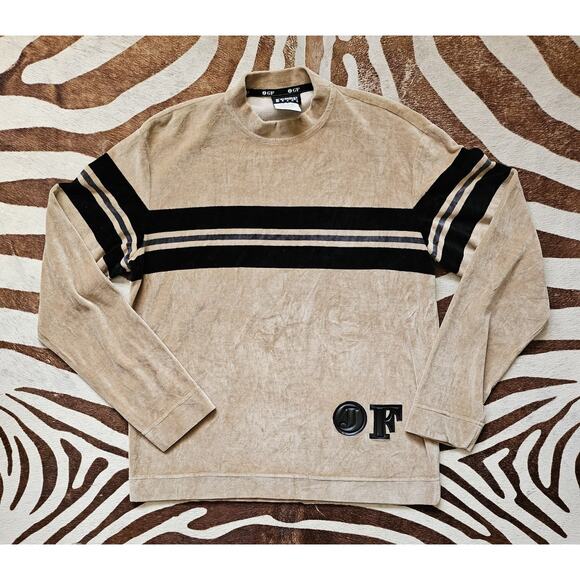 Vintage Gianfranco Ferre Men's Crushed Velvet Pullover Sweater L Black Beige - Picture 1 of 6